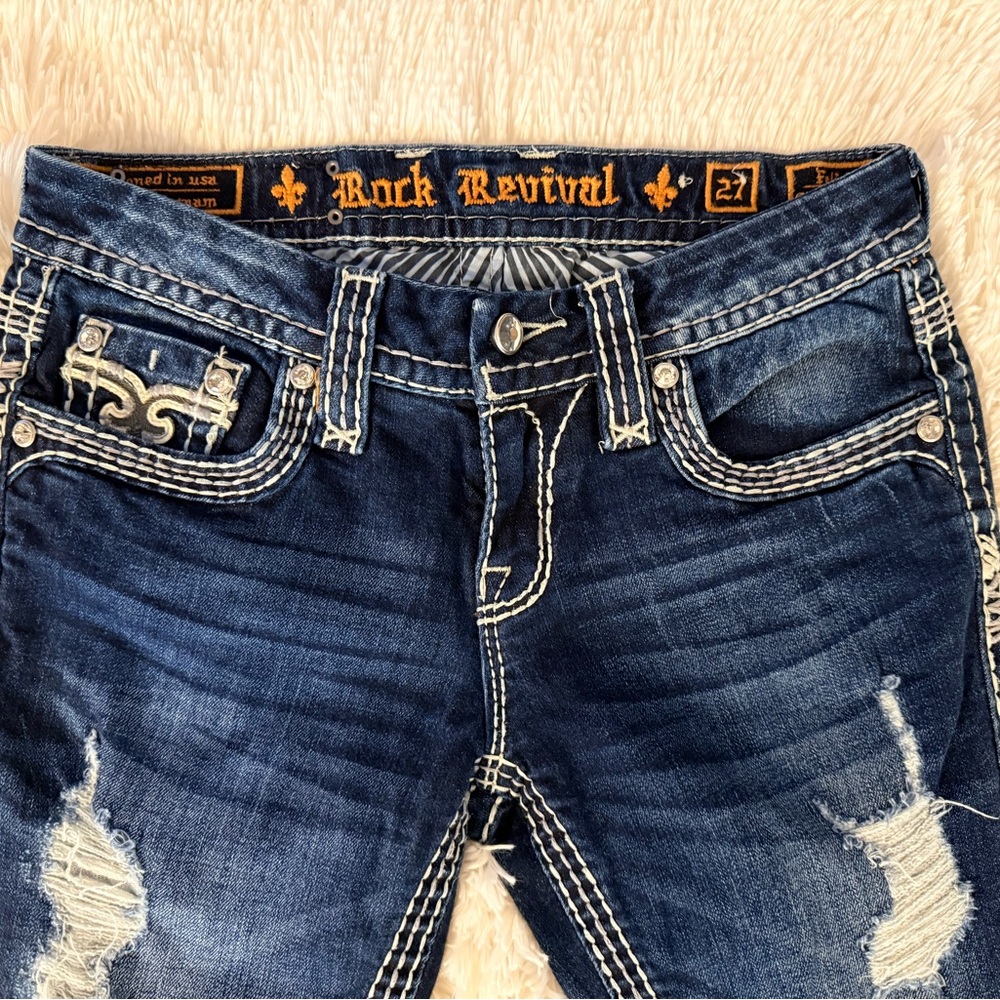 Rock Revival Felicia Cuff Straight Dark Distressed Jean